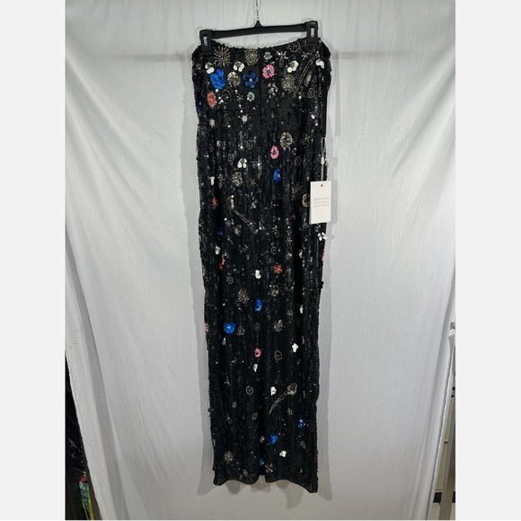 NWT $798 Mac‎ Duggal [ 14 ] Floral Sequined Strapless Slit Column Gown Black - Picture 14 of 16